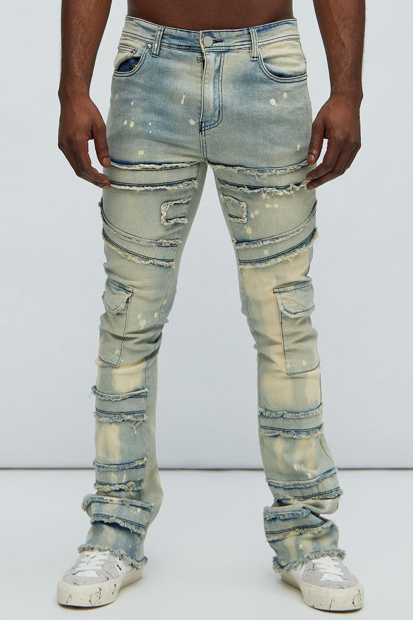 With Some Fray Cargo Flare Jeans - Light Blue Wash Product Image