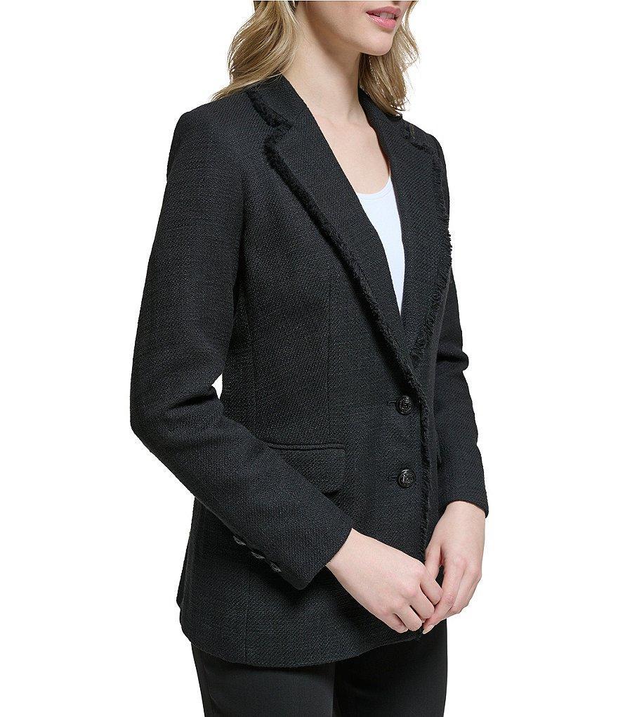 KARL LAGERFELD PARIS Solid Tweed Long Sleeve Notch Lapel Blazer Jacket Product Image