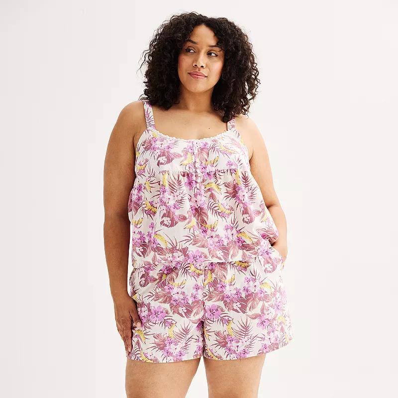 Plus Size Sonoma Goods For Life Poplin Pajama Top & Pajama Shorts Set, Womens Product Image