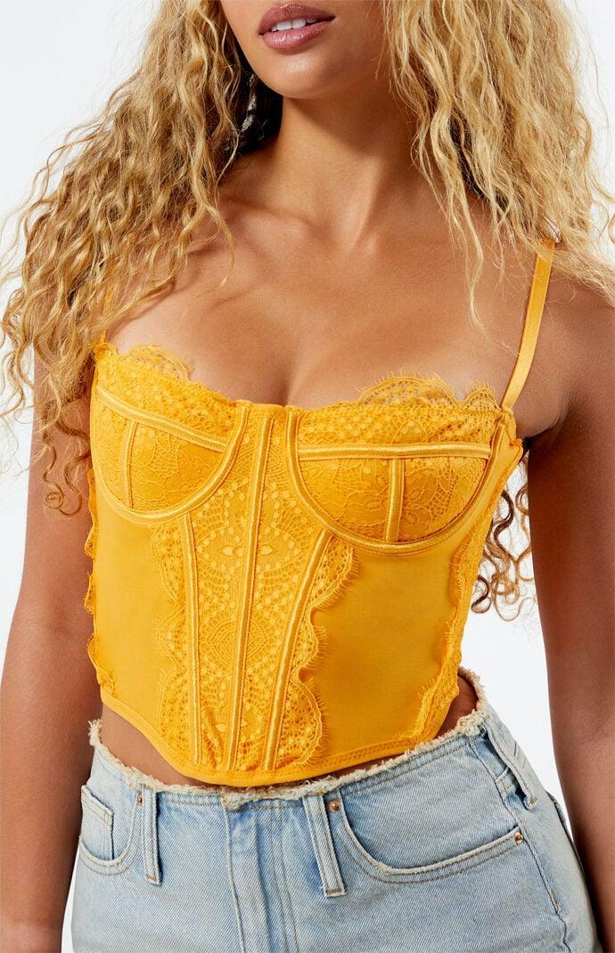 Women's Lace Trim Mesh Corset Top Product Image