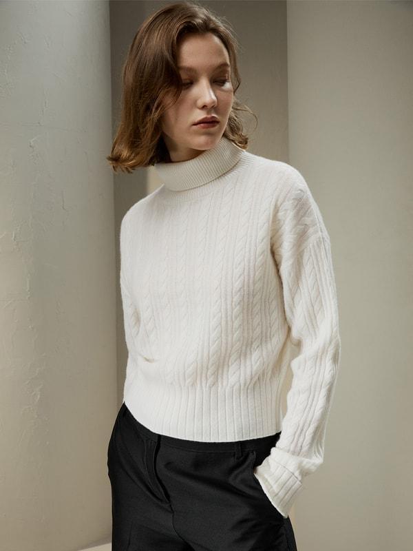 Classic Cable Knit Turtleneck Sweater Product Image