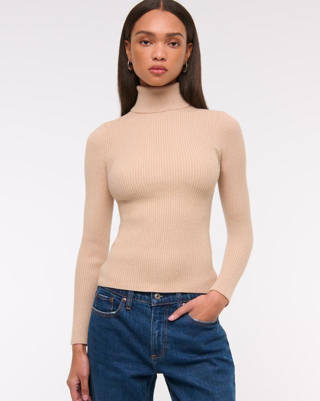 LuxeLoft Lurex Slim Ribbed Turtleneck Top Product Image