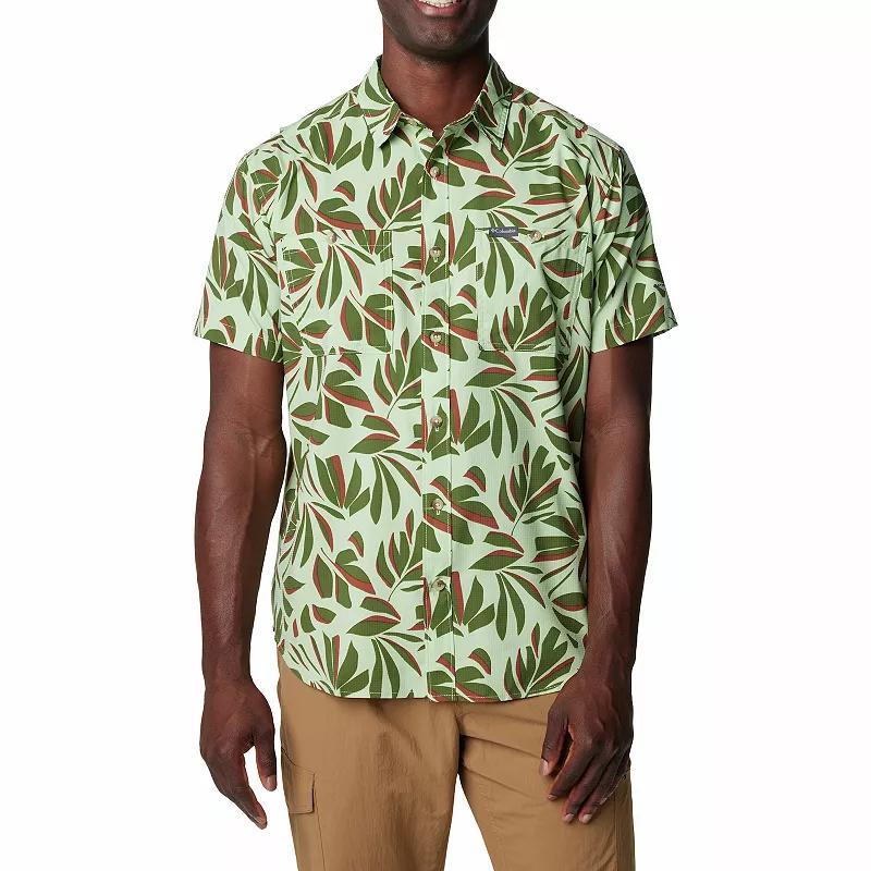 Mens Columbia UPF 40 Utilizer Printed Short Sleeve Button-Down Shirt Green Leaf Areca Product Image