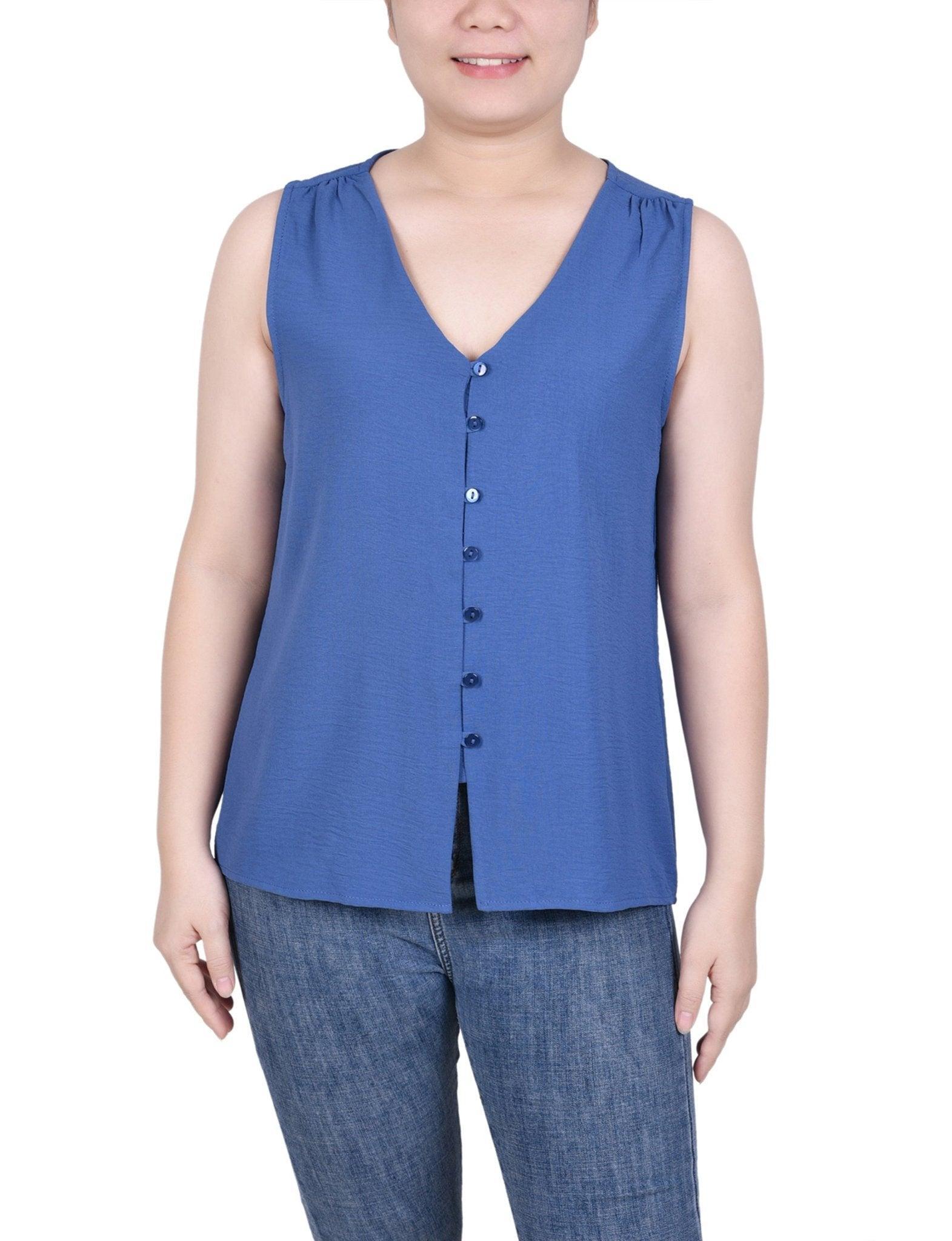 NY Collection Sleeveless Button Front Blouse - Petite Product Image