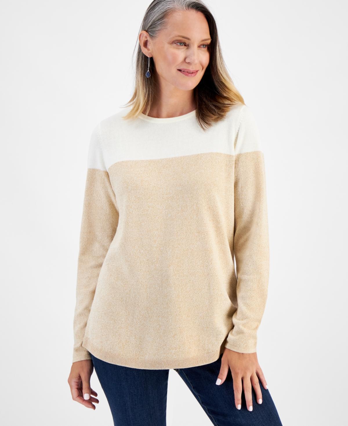 Style & Co Womens Crewneck Cotton Colorblocked Sweater, Created for Macys Product Image