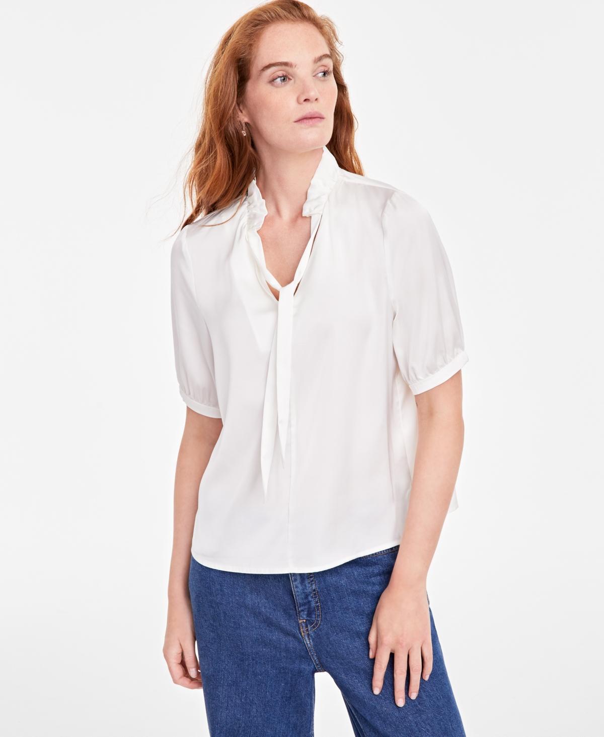 On 34th Womens Ruffle-Trim Split-Neck Elbow-Sleeve Top, Created for Macys Product Image