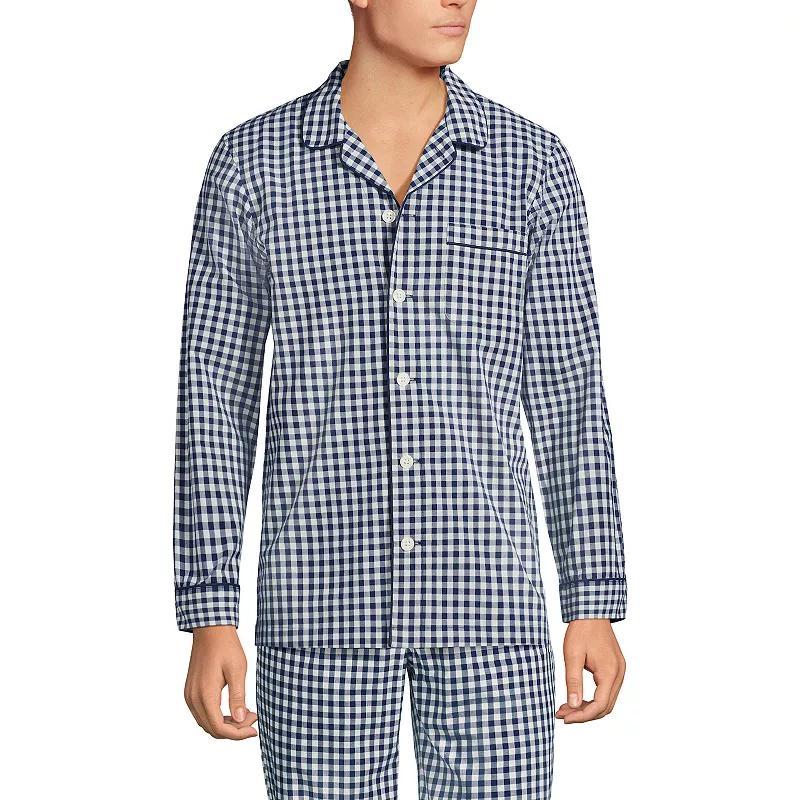 Mens Lands End Broadcloth Pajama Sleep Shirt Blue Product Image