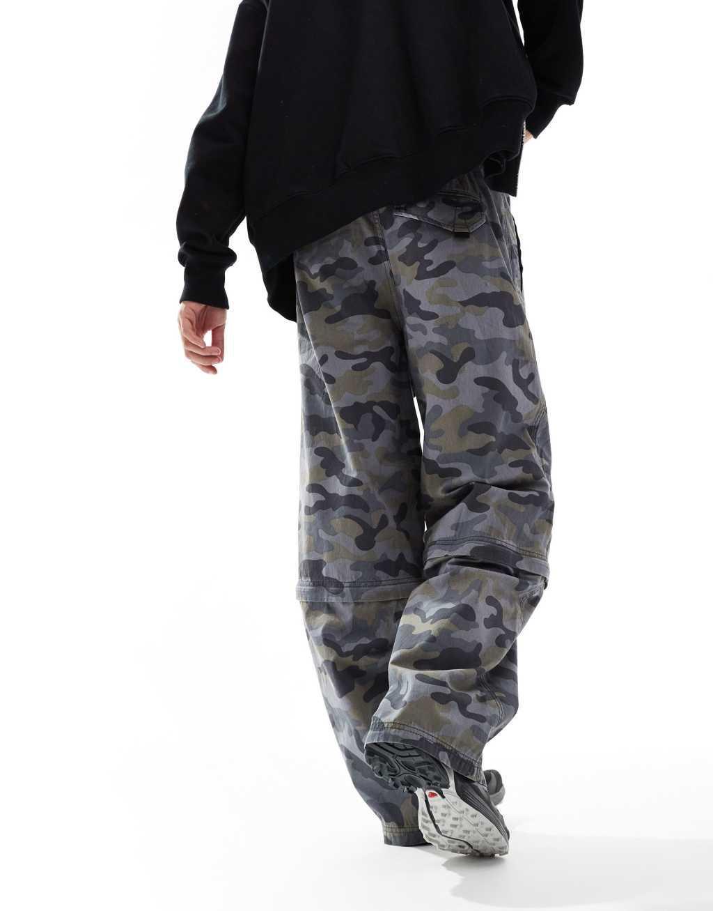 COLLUSION pull on adjustable waist baggy skater pants in camo Product Image