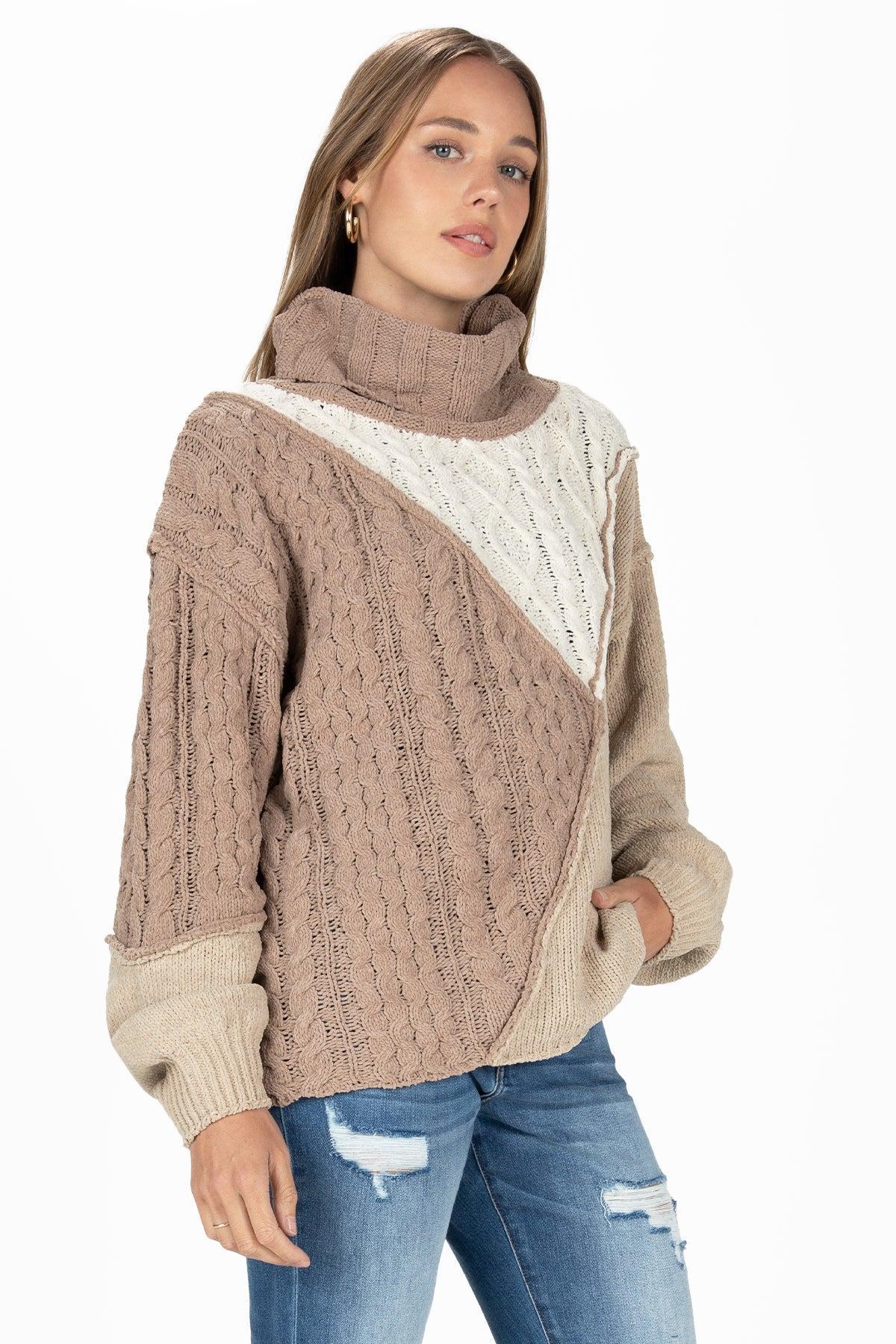 Colorblock Cable Knit Sweater product image