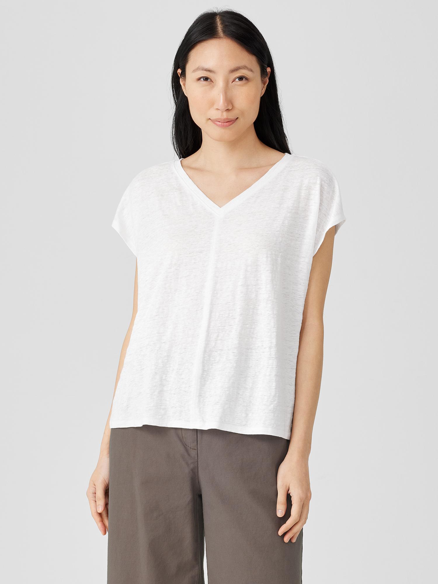 EILEEN FISHER Organic Linen Jersey V-Neck Teefemale Product Image