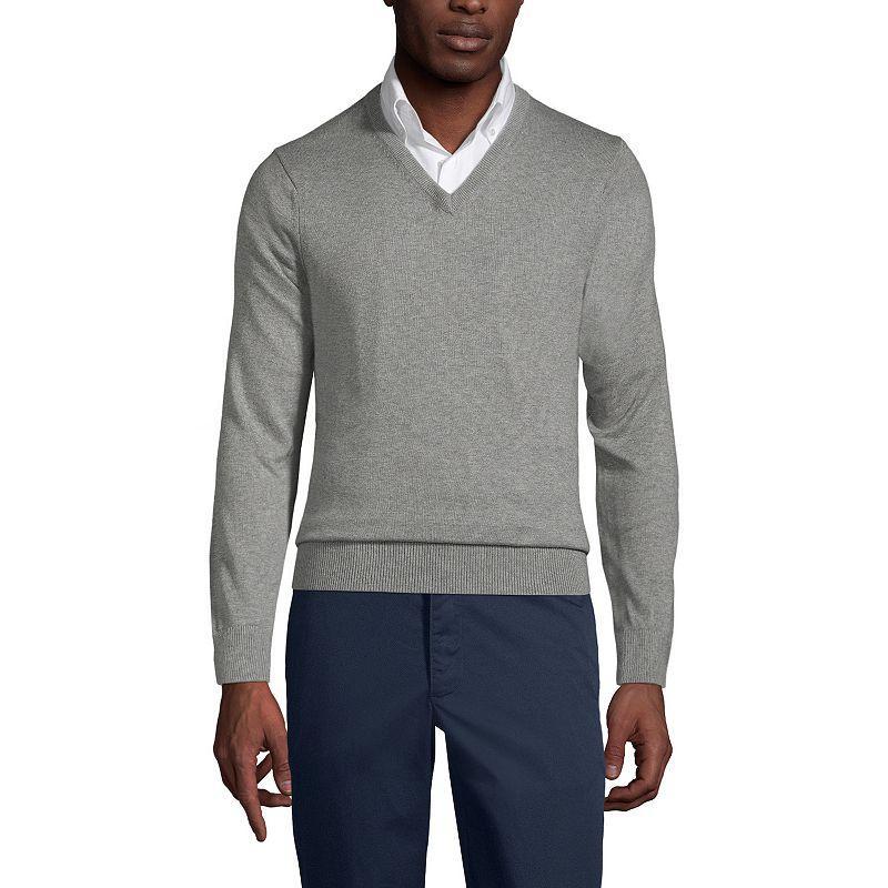 Lands End Mens School Uniform Cotton Modal Fine Gauge V-neck Sweater Product Image