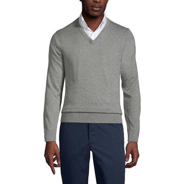 Lands End Mens School Uniform Cotton Modal Fine Gauge V-neck Sweater Product Image