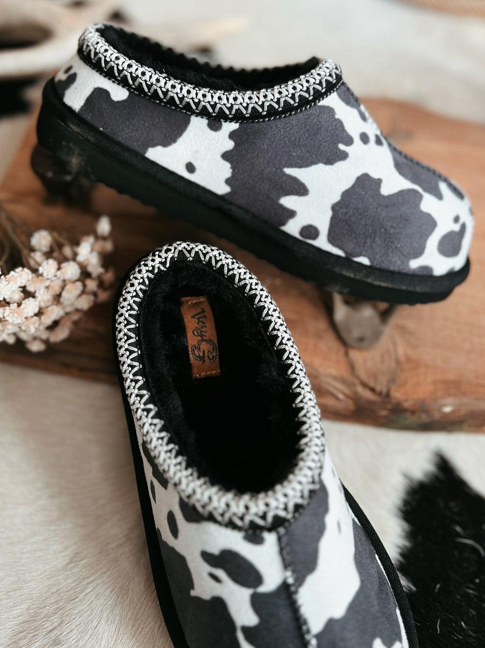 Very G Black Cow Sparks Fuzzy Slippers Product Image