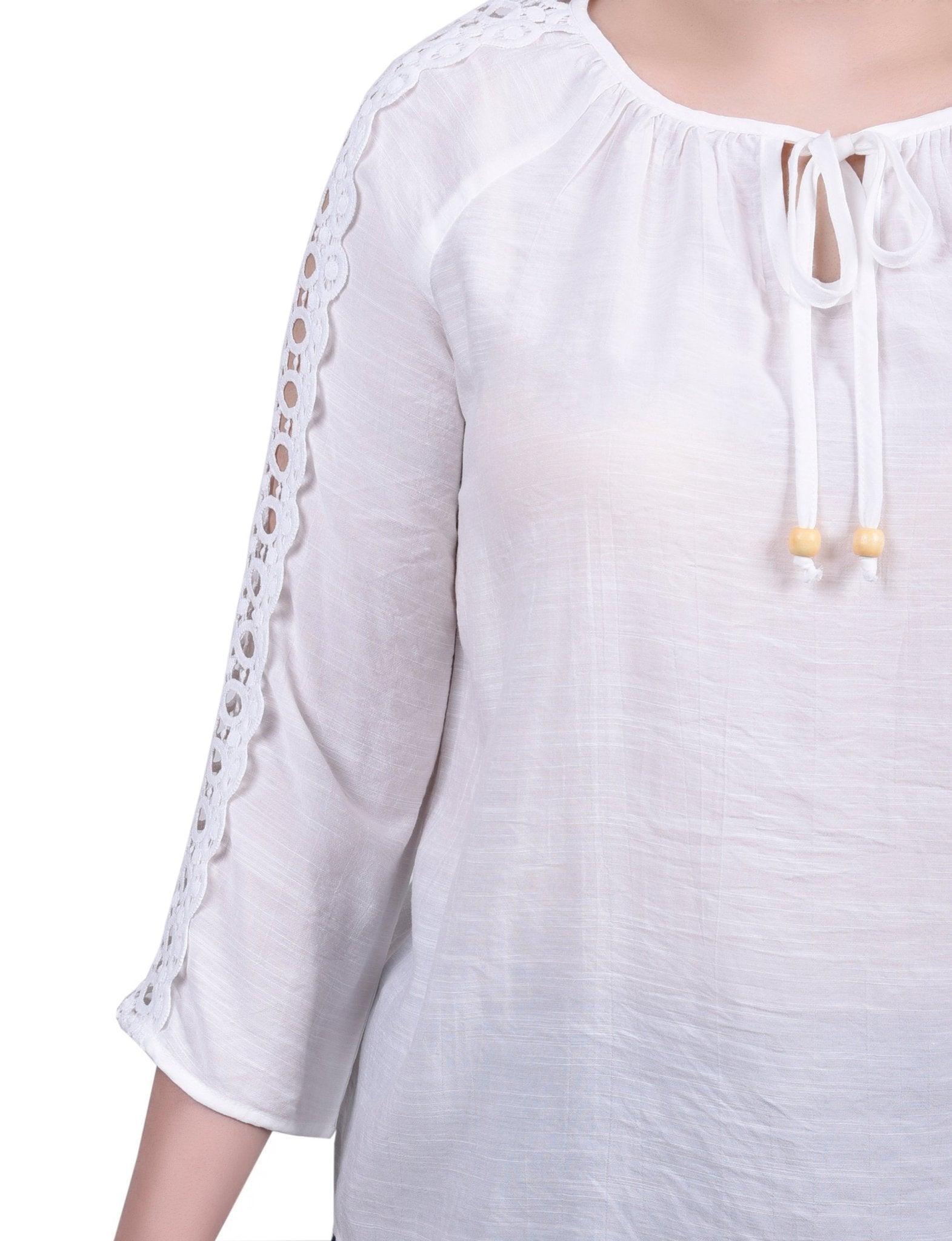 3/4 Length Sleeve Crochet Detail Blouse - Petite Product Image