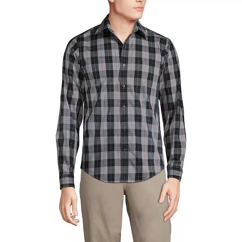 Mens Lands End Traditional Fit Travel Button-Down Shirt Blue Blue Plaid Product Image