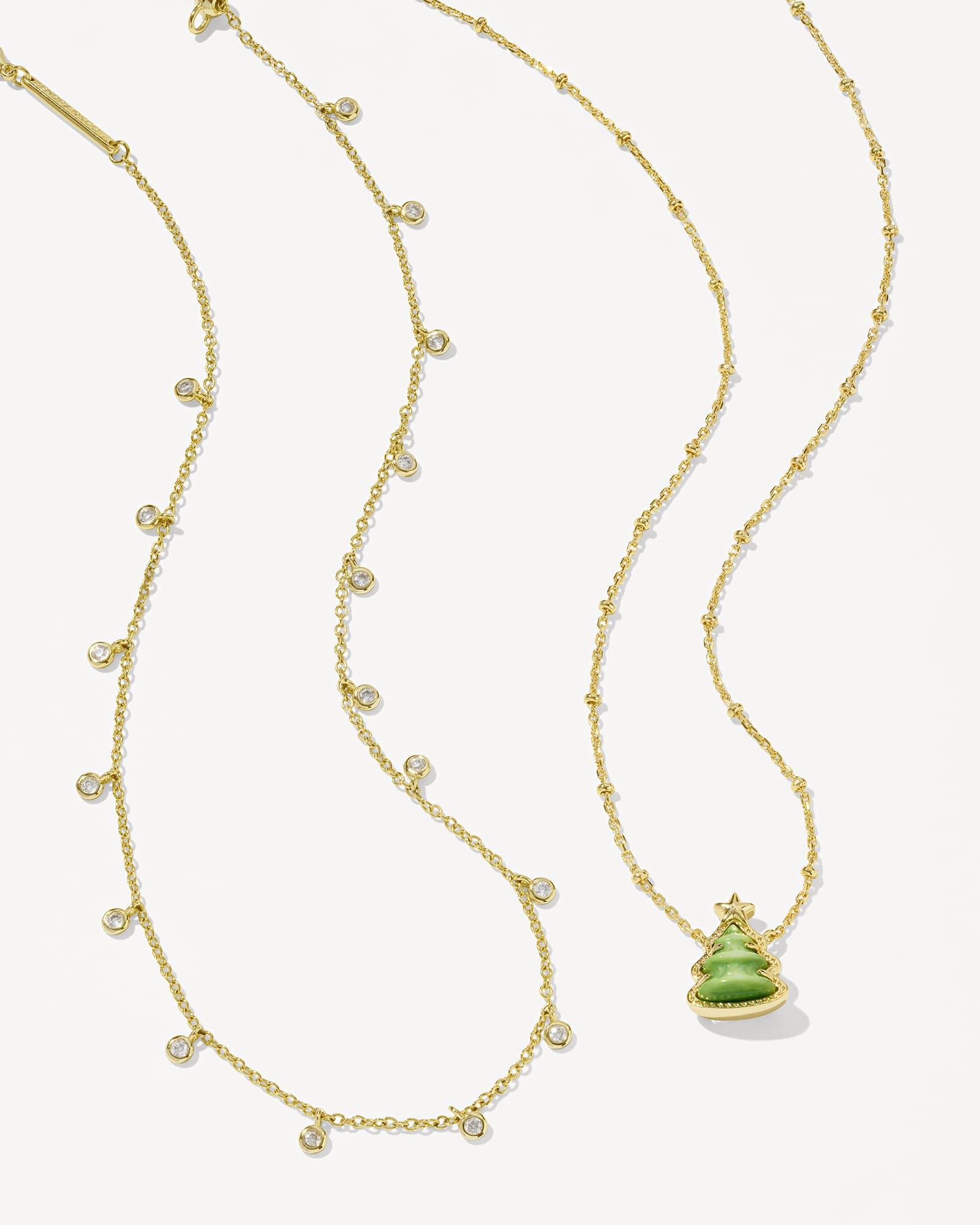 Holiday Tree Gold Short Pendant Necklace in Green Quartzite Product Image