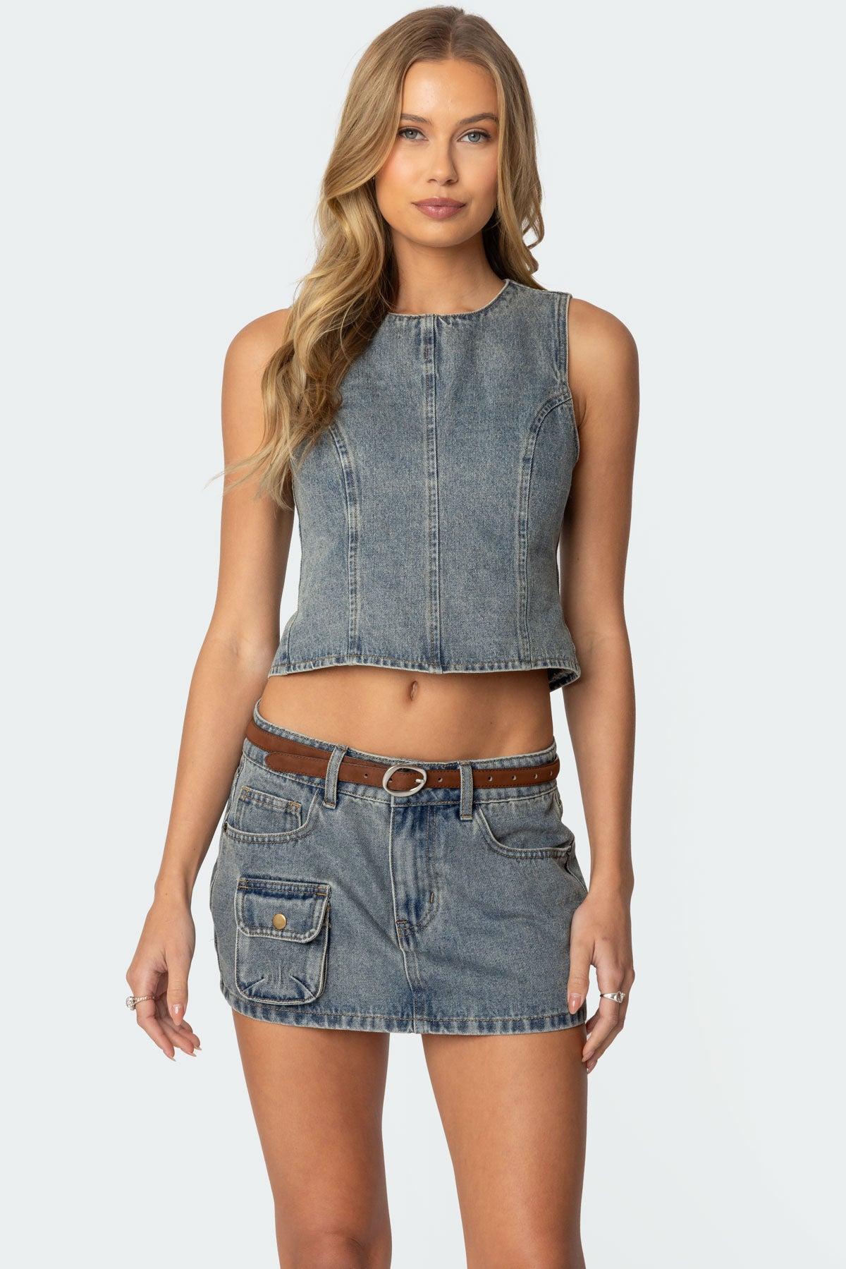 Quinlan Denim Cargo Mini Skirt Product Image