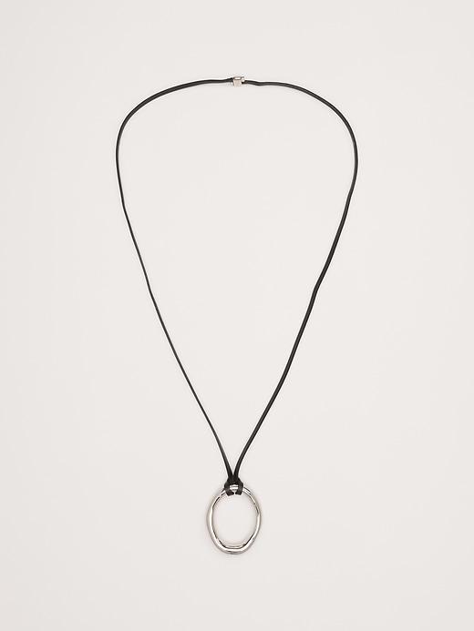 Leather Oval Pendant Necklace Product Image