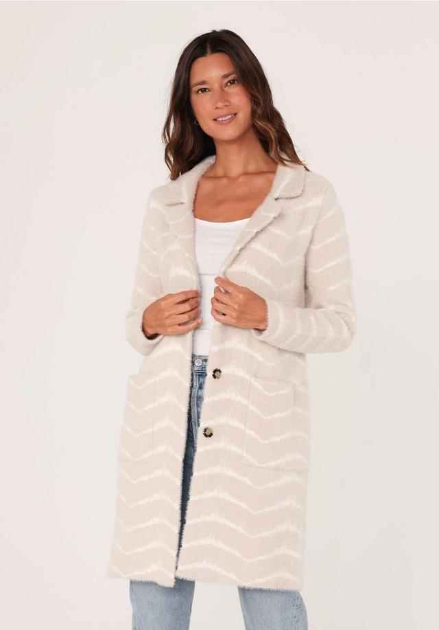 Fuzzy Chevron Button Front Cardigan Product Image