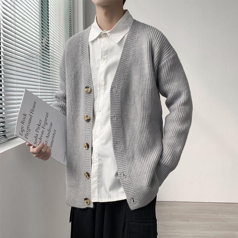 Long-Sleeve Plain Knit Cardigan Product Image