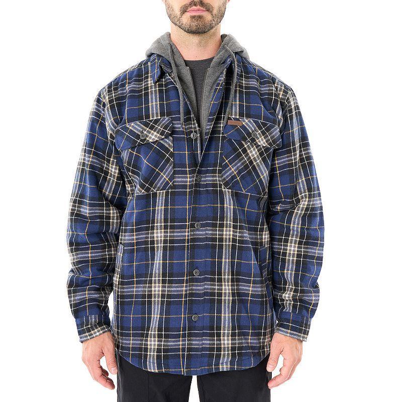 Big & Tall Smiths Workwear Sherpa-Lined Hooded Flannel Shacket, Mens Blue Product Image