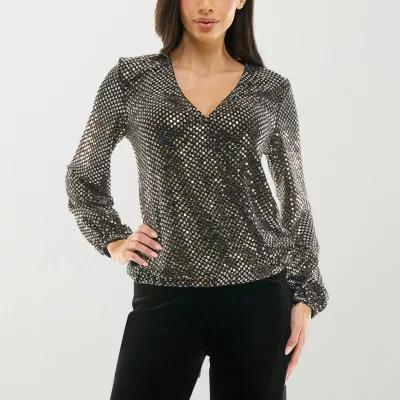 Premier Amour Metallic Womens Scoop Neck Long Sleeve Blouse product image