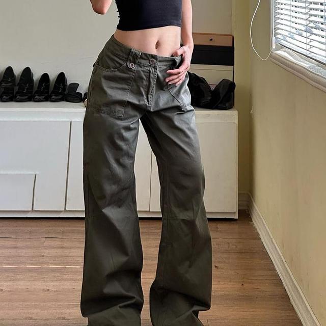 High Waist Plain Wide Leg Cargo Pants Product Image