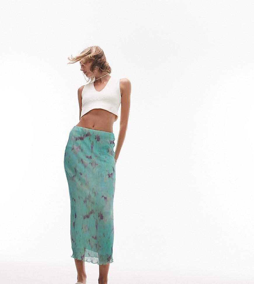 Topshop Petite plisse tiedye print midi skirt Product Image