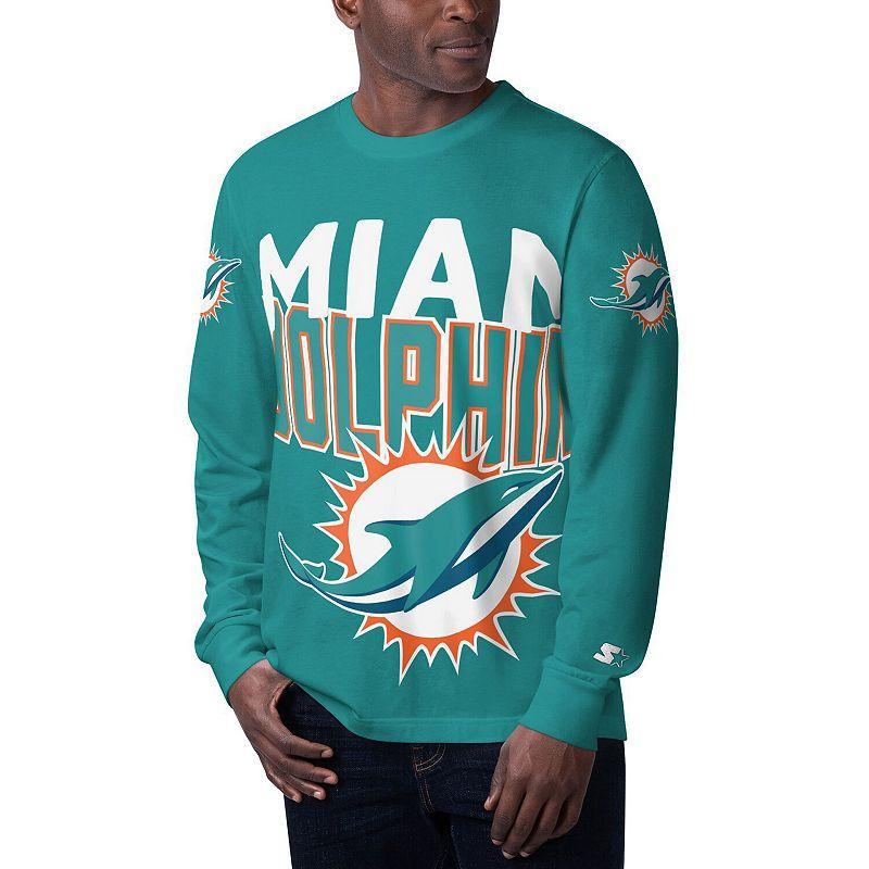 Mens Starter Aqua Miami Dolphins Clutch Hit Long Sleeve T-shirt Product Image