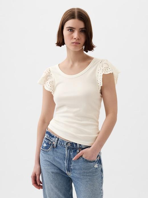 Eyelet Sleeve Rib T-Shirt Product Image