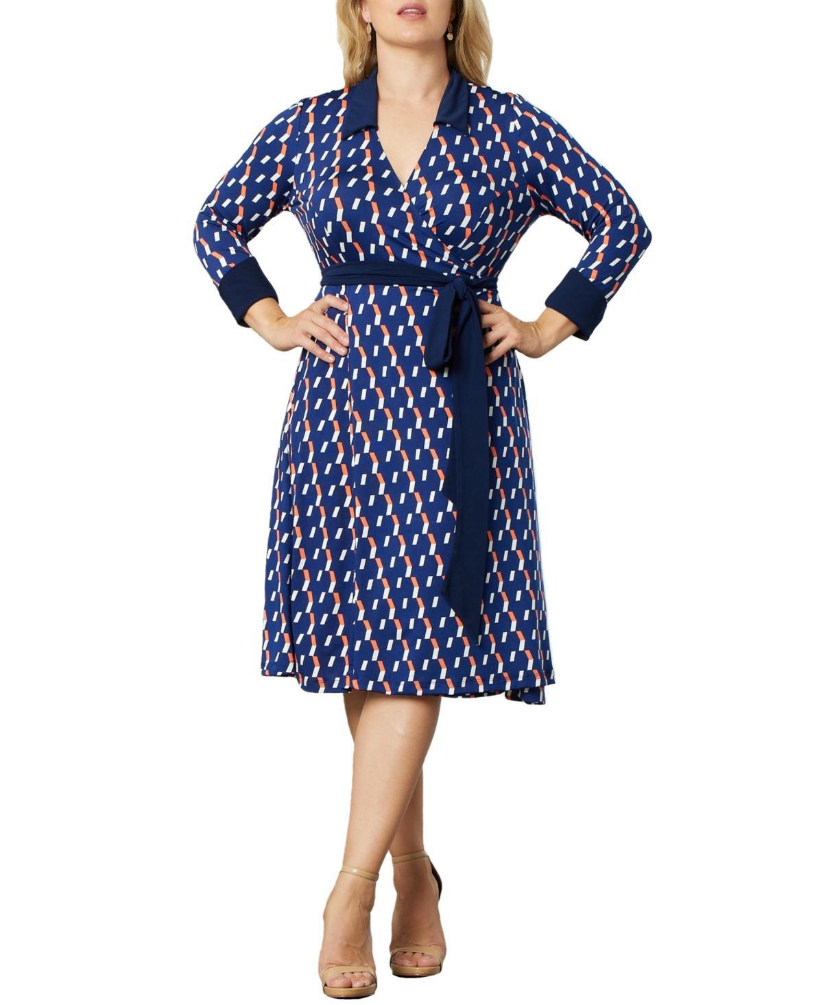 Kiyonna Plus Size Sophisticate Long Sleeve A-Line Wrap Dress Product Image