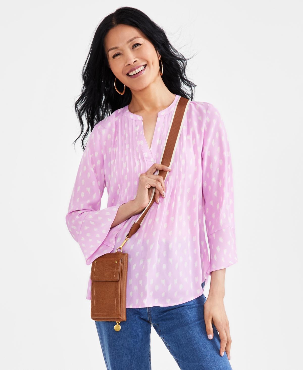 Petite Printed 3/4-Sleeve Pintuck Top, Created for Macy's Product Image