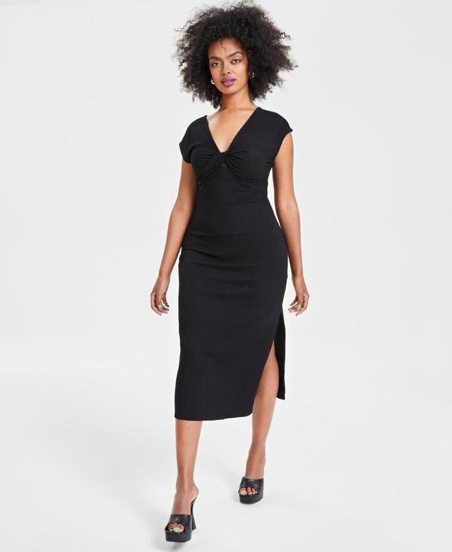 Women's Rib-Knit Keyhole Twist-Front Midi Dress, Created for Macy's Product Image