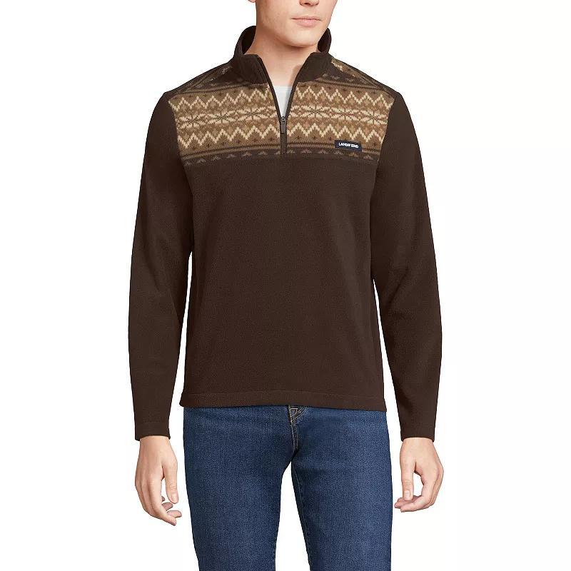 Mens Lands End Fleece Quarter-Zip Pullover Rich Brown Fairisle Product Image