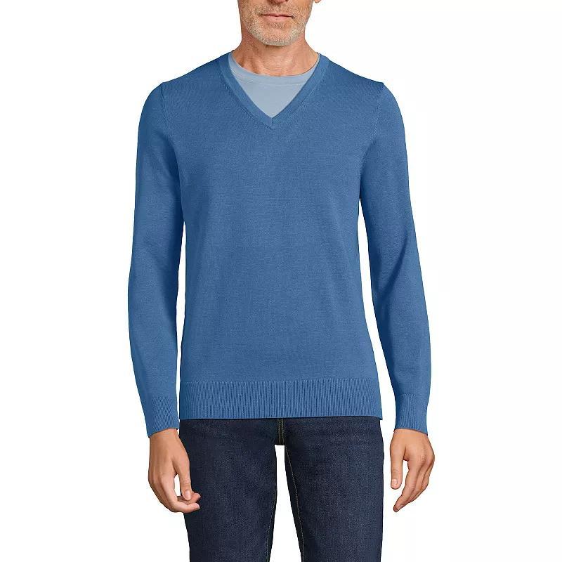 Mens Lands End Fine Gauge Cotton V-Neck Sweater Product Image