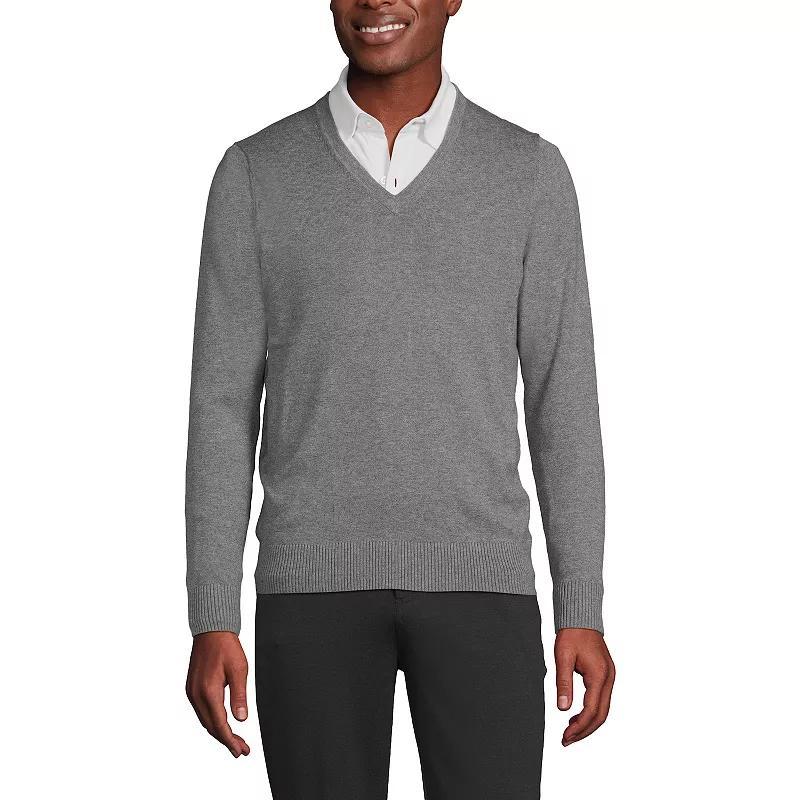 Big & Tall Lands End V-Neck Pullover Sweater, Mens Pewter Grey Product Image