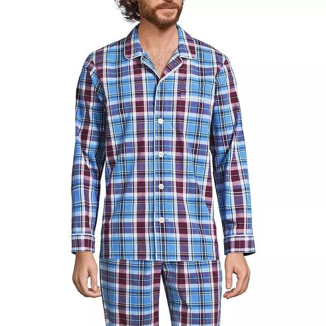 Mens Lands End Broadcloth Pajama Sleep Shirt Blue Product Image