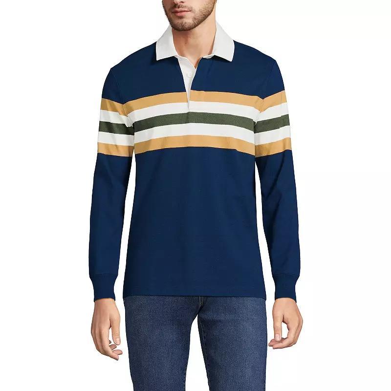 Lands End Mens Long Sleeve Stripe Rugby Shirt - Estate green Product Image