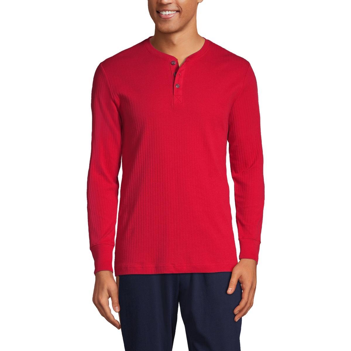 Mens Lands End Ribbed Pajama Sleep Henley Red Product Image