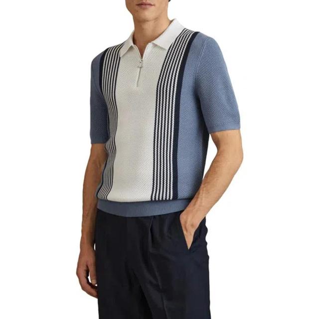 REISS Berlin Open Stitch Half Zip Polo Sweater In Blue/white Product Image