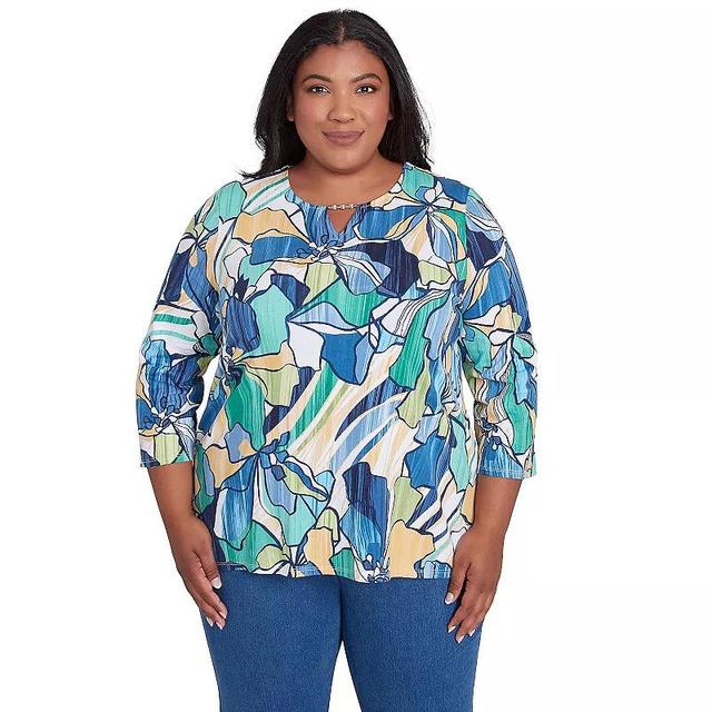 Plus Size Alfred Dunner Drama Floral Three Quarter Sleeve Tee, Womens Product Image