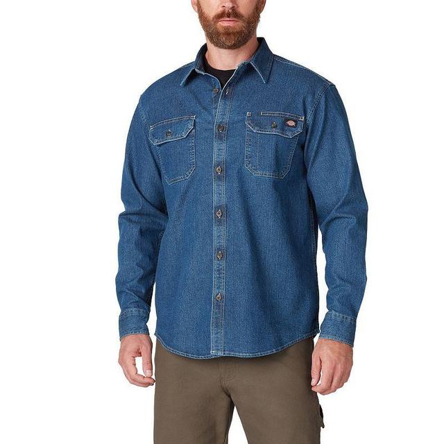 Mens Dickies FLEX Relaxed-Fit Denim Button-Down Shirt Blue Product Image