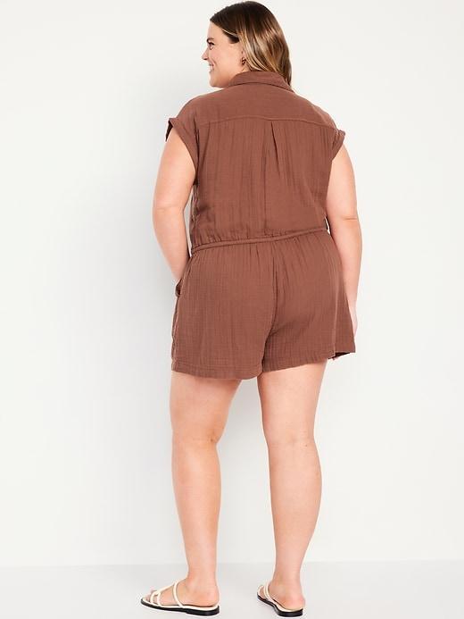 Waist-Defined Crinkle Gauze Romper -- 3-inch inseam Product Image