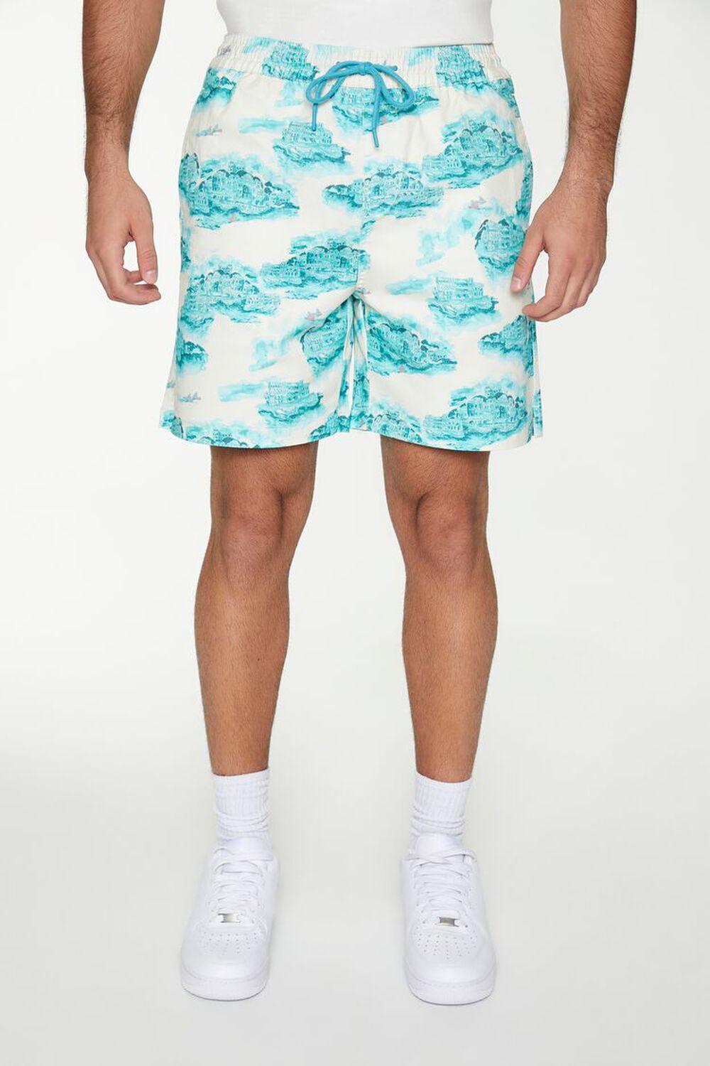 Twill Cityscape Print Volley Shorts | Forever 21 Product Image