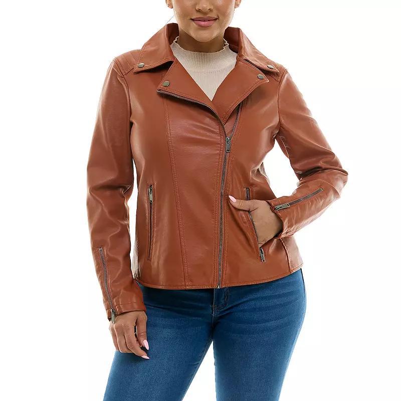 Womens Nina Leonard Pleather Moto Jacket Product Image