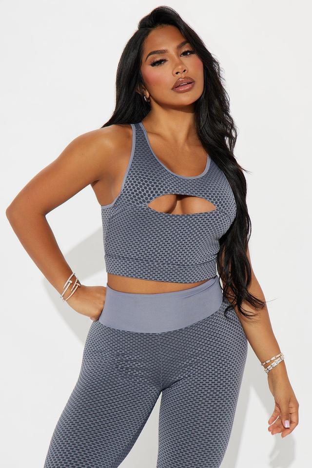 Sculpted Textured Crew Neck Sports Bra - Silver Product Image