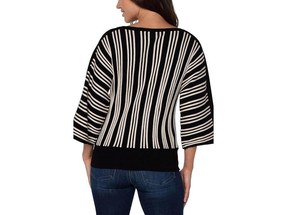 Liverpool Los Angeles 3/4 Length Dolman with Vertical Stripe Detail Ecru Stripe) Women's Sweater Product Image