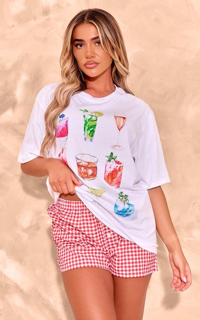 White Cocktail Printed Oversized T Shirt Product Image