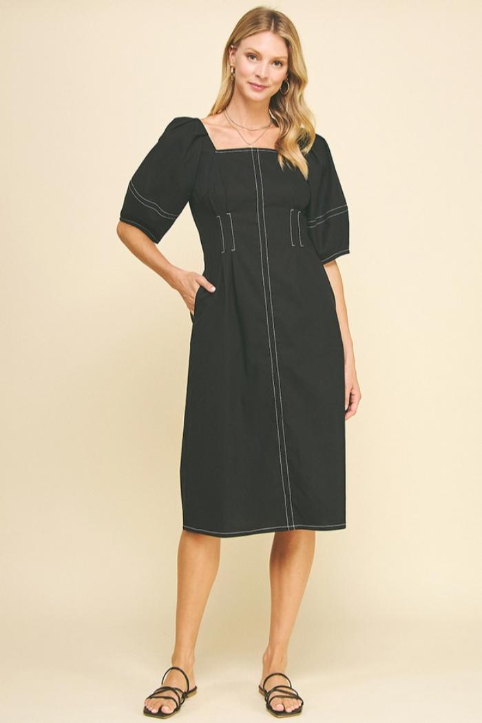 Rose Solid Square Neck Midi Dress Product Image