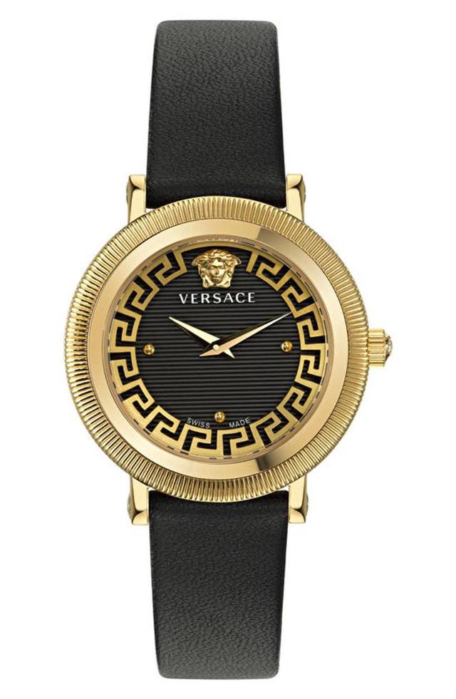 Men's Greca Flourish Ip Yellow Gold & Leather Strap Watch/35mm Product Image